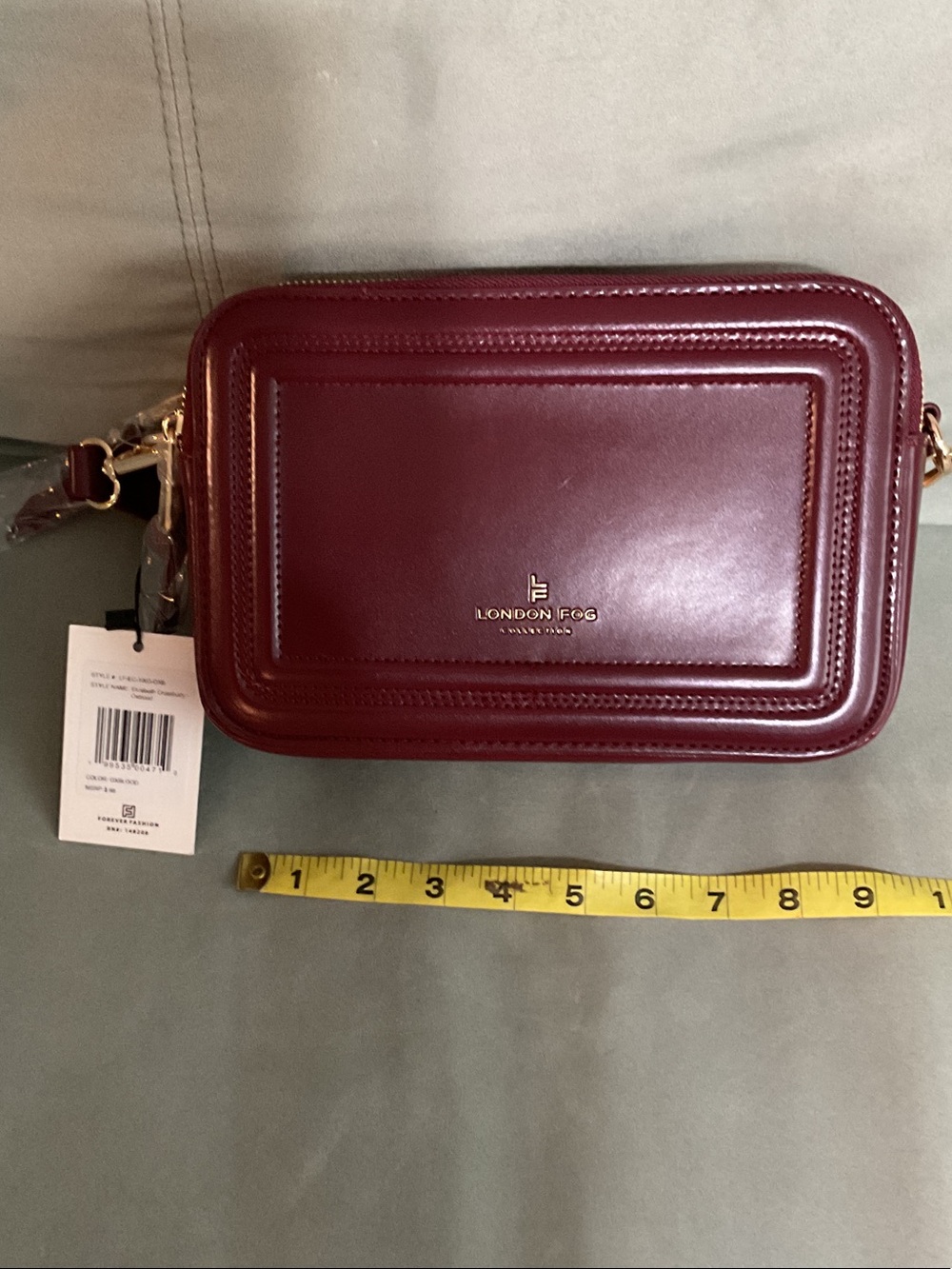 London Fog Wine Leather Crossbody Bag with Gold Hardware